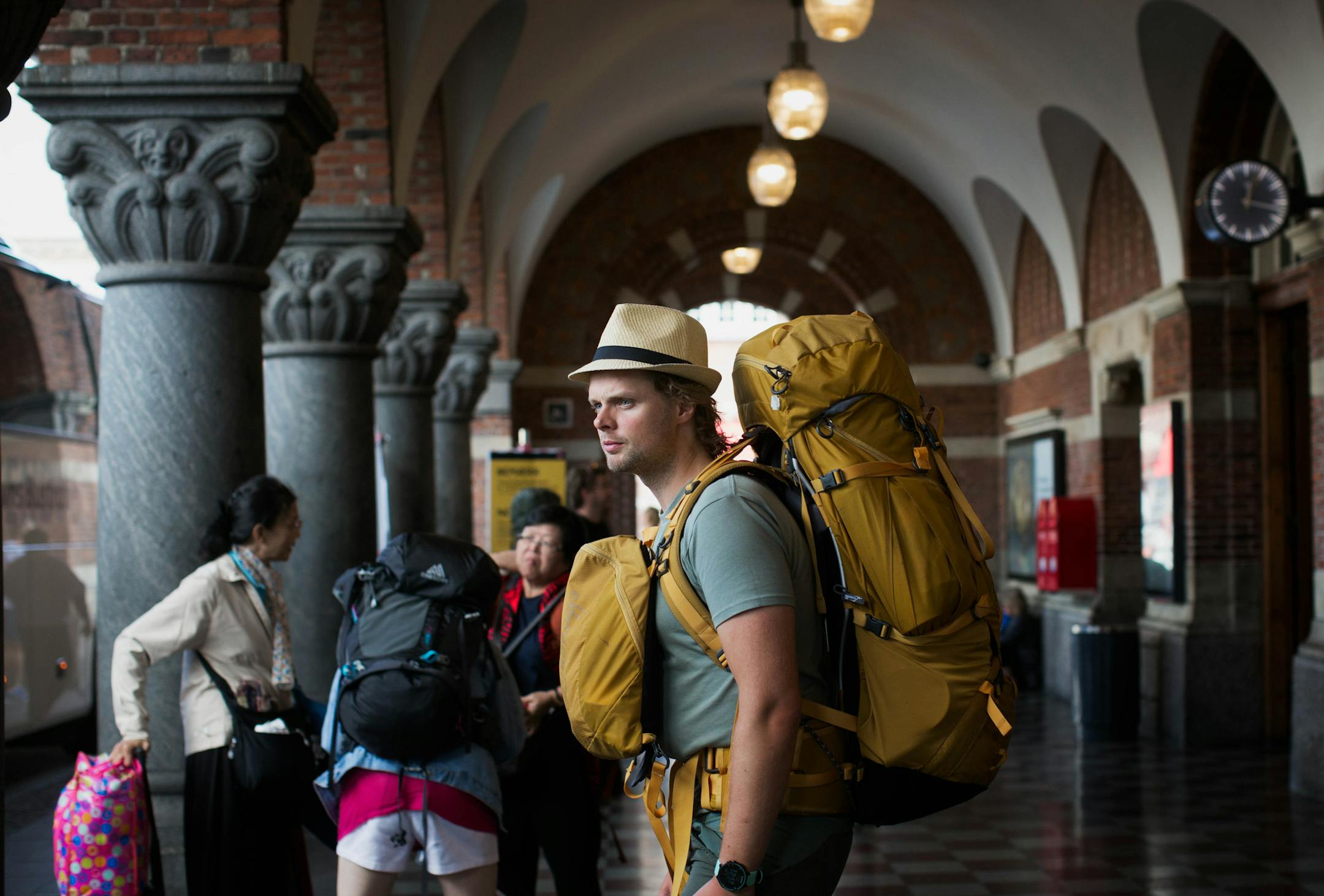 Johan Hilm, 31, passed through Copenhagen Central Station on a trip designed to avoid air travel. MUST CREDIT: Photo for The Washington Post by Rebecka Uhlin