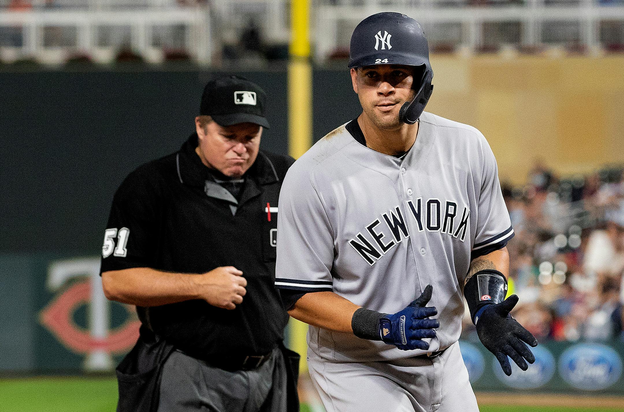Yankees Gary Sanchez crossed home plate after hitting a home run in the sixth inning.