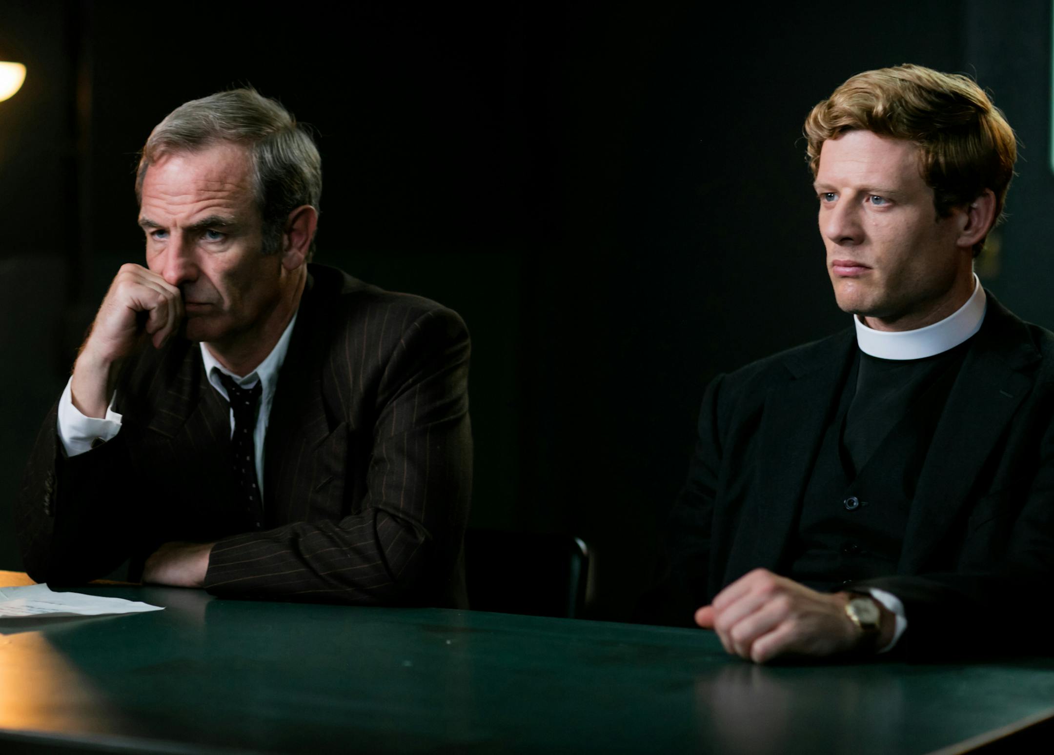 "Grantchester," Season 4, episode 1
Sundays, July 14 - August 11, 2019
From left: Robson Green as Geordie Keating and James Norton as Sidney Chambers
Courtesy of Kudos and Masterpiece