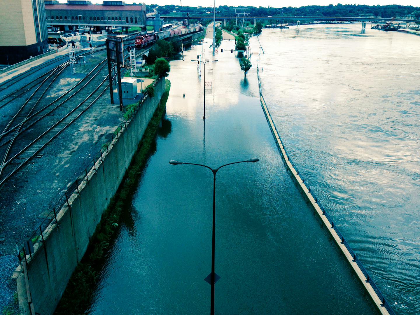 Flooding on Shepard road in St. Paul, Tues., June 24, 2014.