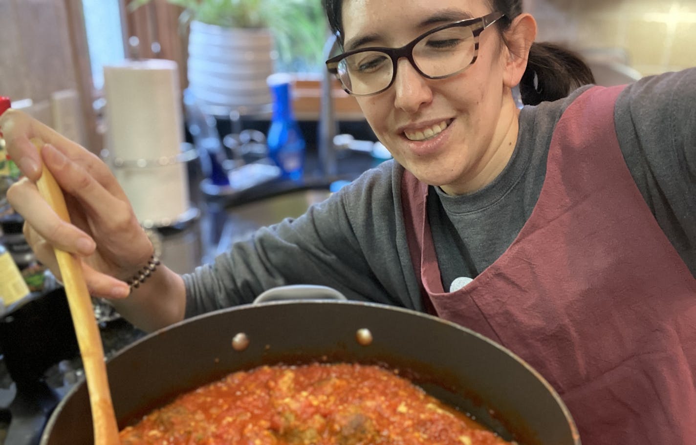 Gophers football beat writer Megan Ryan spent her furlough week raising money for local food shelves, cooking and delivering meals like these meatballs in marinara served with parmesan risotto (not pictured). Submitted photo