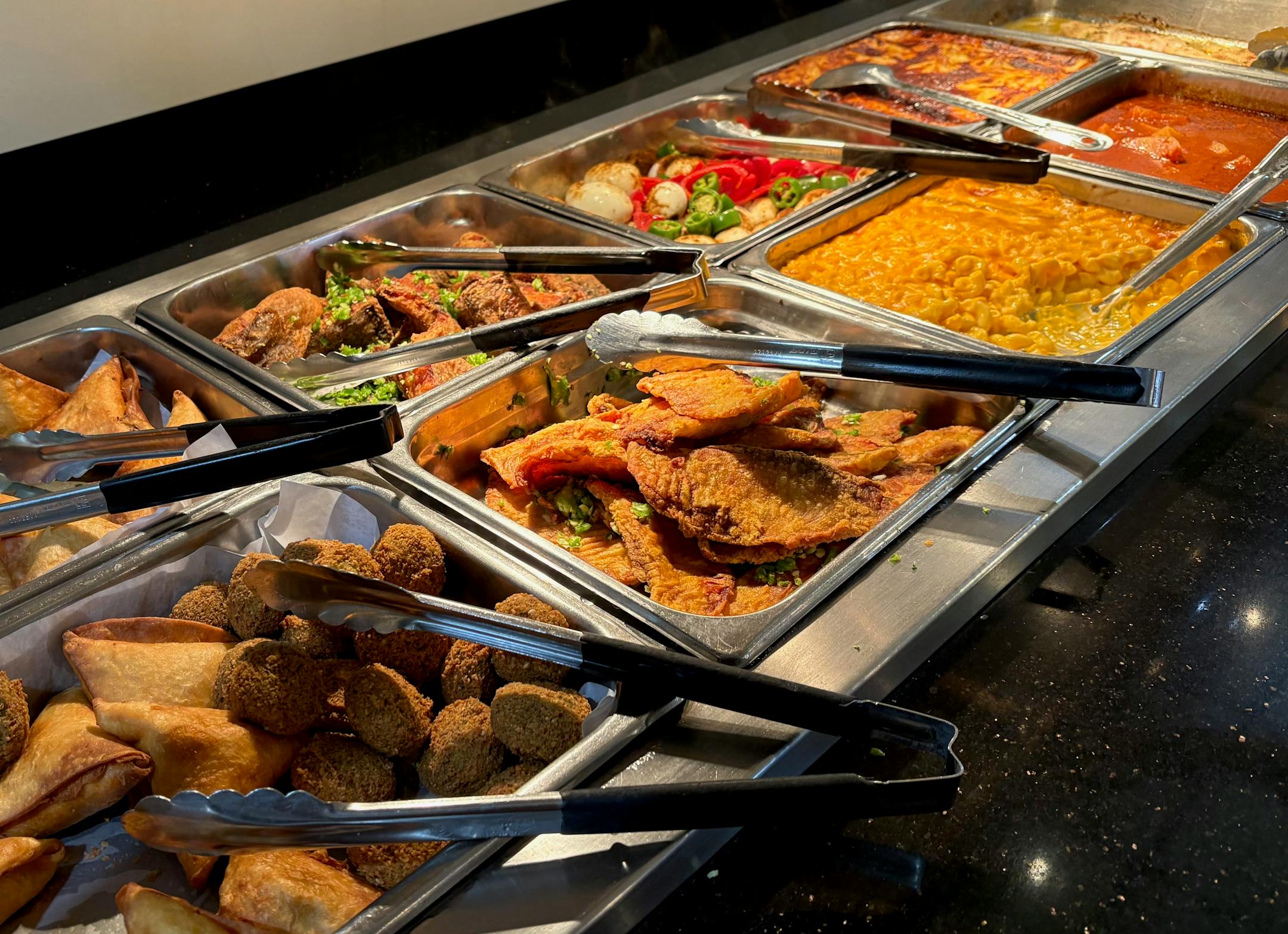 Marhaba Grill lunch buffet, savory hot line.