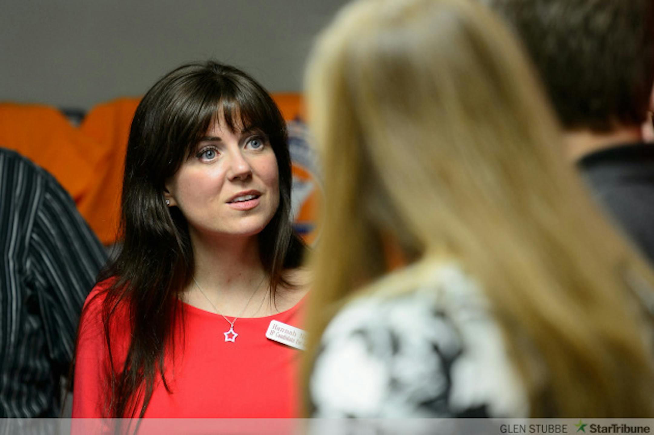 Hannah Nicollet IP candidate for Governor talked with visitors as the Minnesota Independence Party held a grand opening for its campaign headquarters in St. Paul Thursday, September 18, 2014.    ]   Thursday, September 18, 2014   GLEN STUBBE * gstubbe@startribune.com