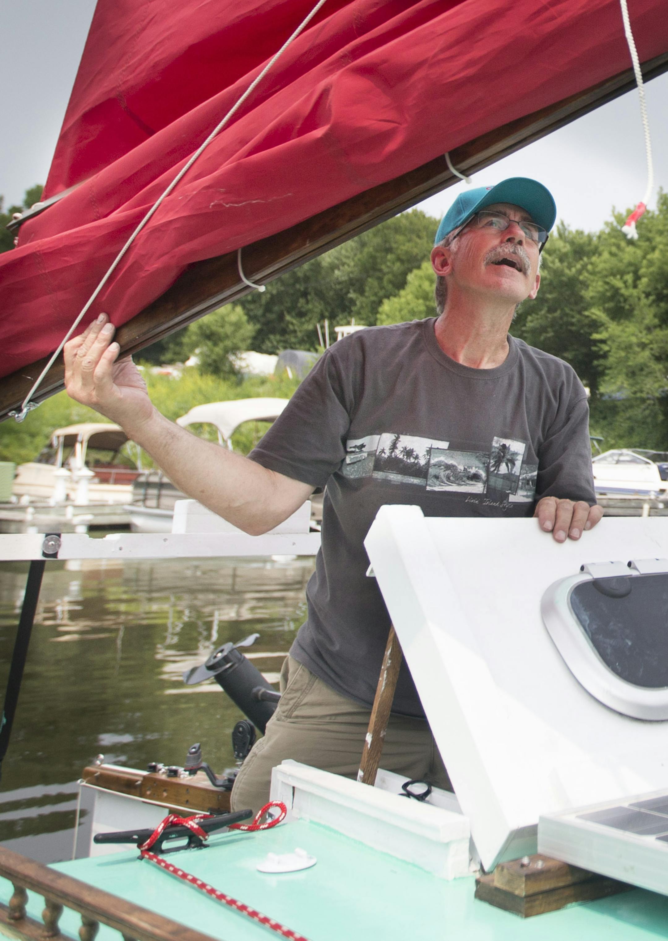 Bert Chamberlain is sailing down the Mississippi River to New Orleans starting this weekend in the sailboat he made and named Box Turtle. He was photographed on Friday, July 3, 2015, in St. Paul, Minn. ] RENEE JONES SCHNEIDER ï reneejones@startribune.com