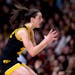 Iowa star Caitlin Clark reacts to a second-quarter play against the Gophers on Wednesday at Williams Arena.
