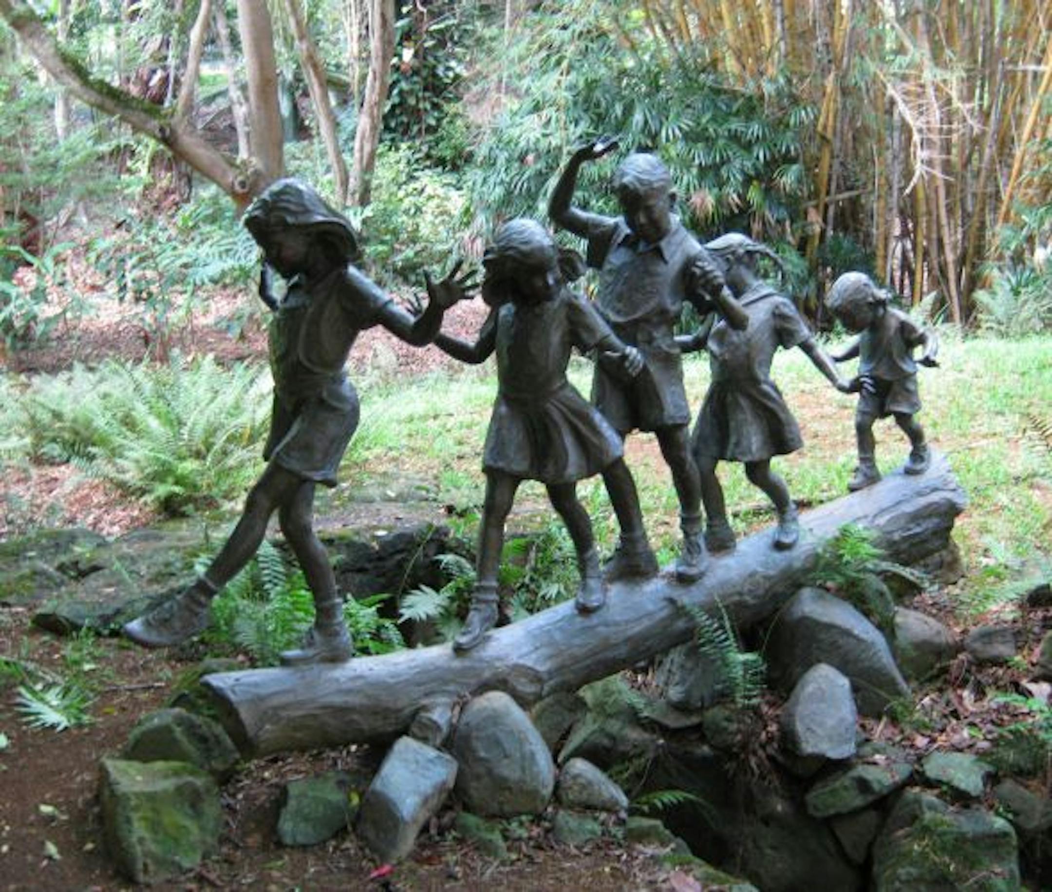 Sculptires are scattered through the Na 'Aina Kai Botanical Garden in Kauai, Hawaii.