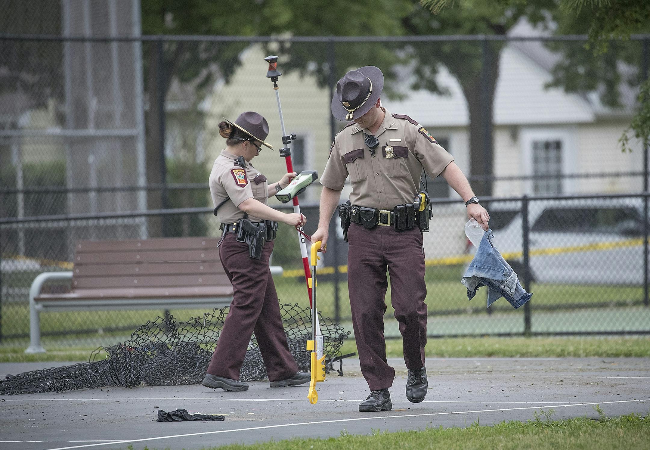 Minnesota State Patrol investigated the scene where a motorist being pursued by the State Patrol veered into a Minneapolis school playground and hit at least one child, Monday, June 11, 2018.