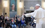Pope Francis meets with prisoners at the San Vittore penitentiary in Milan, as part of his one-day pastoral visit to Monza and Milan, Italy&#x2019;s s