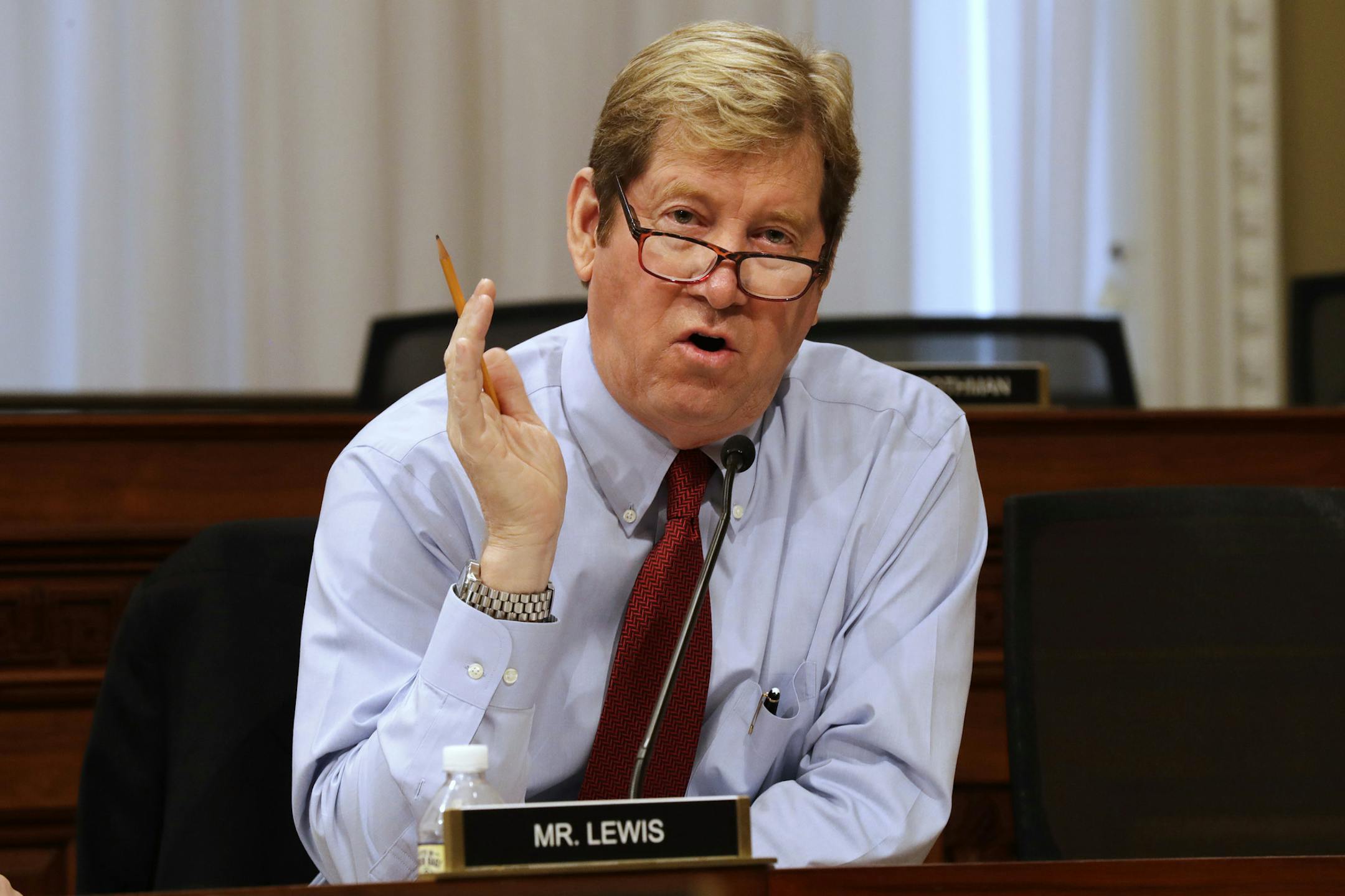 House Budget Committee member Rep. Jason Lewis, R-Minn. questions Budget Director Mick Mulvaney on Capitol Hill in Washington, on Capitol Hill in Washington, during the committee's hearing on President Donald Trump's fiscal 2018 federal budget. (AP Photo/Jacquelyn Martin) ORG XMIT: DCJM113