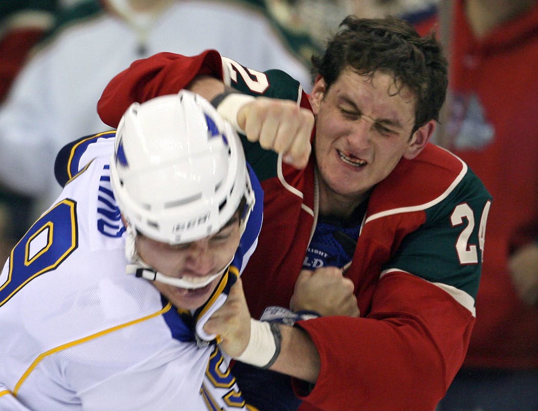 The Wild's Derek Boogaard was one of the NHL's most feared fighters while playing in Minnesota and later in New York with the Rangers. He died from an overdose in 2011. 