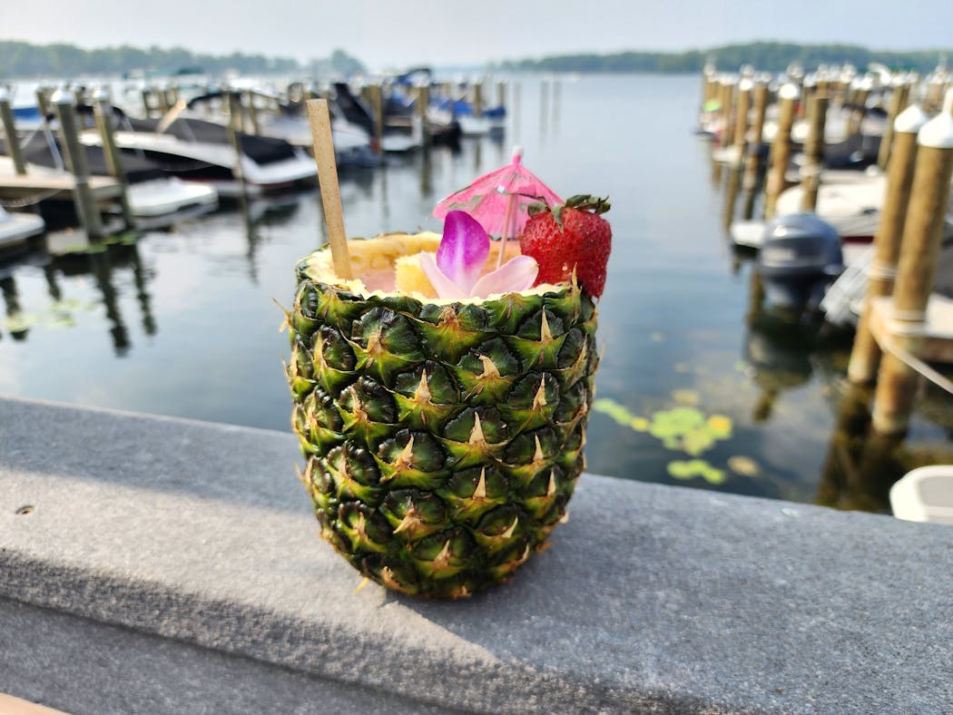 Cocktail in a pineapple at Lost Bay.