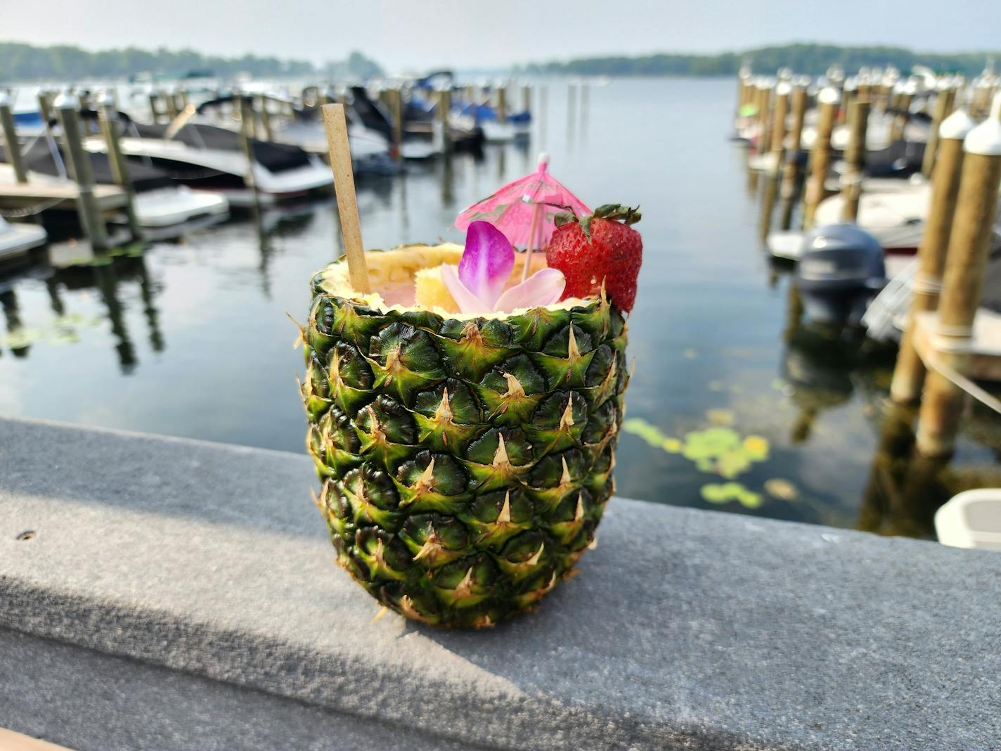 Cocktail in a pineapple at Lost Bay