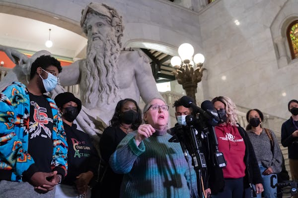 Michelle Gross, founder of Communities United Against Police Brutality, spoke at the press conference, Friday, Feb. 4, 2022, Minneapolis, Minn. Commun