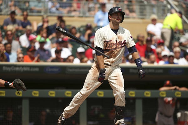 Minnesota Twins second baseman Brian Dozier dropped his bat after he struck out looking to end the second inning Wednesday afternoon at Target Field.
