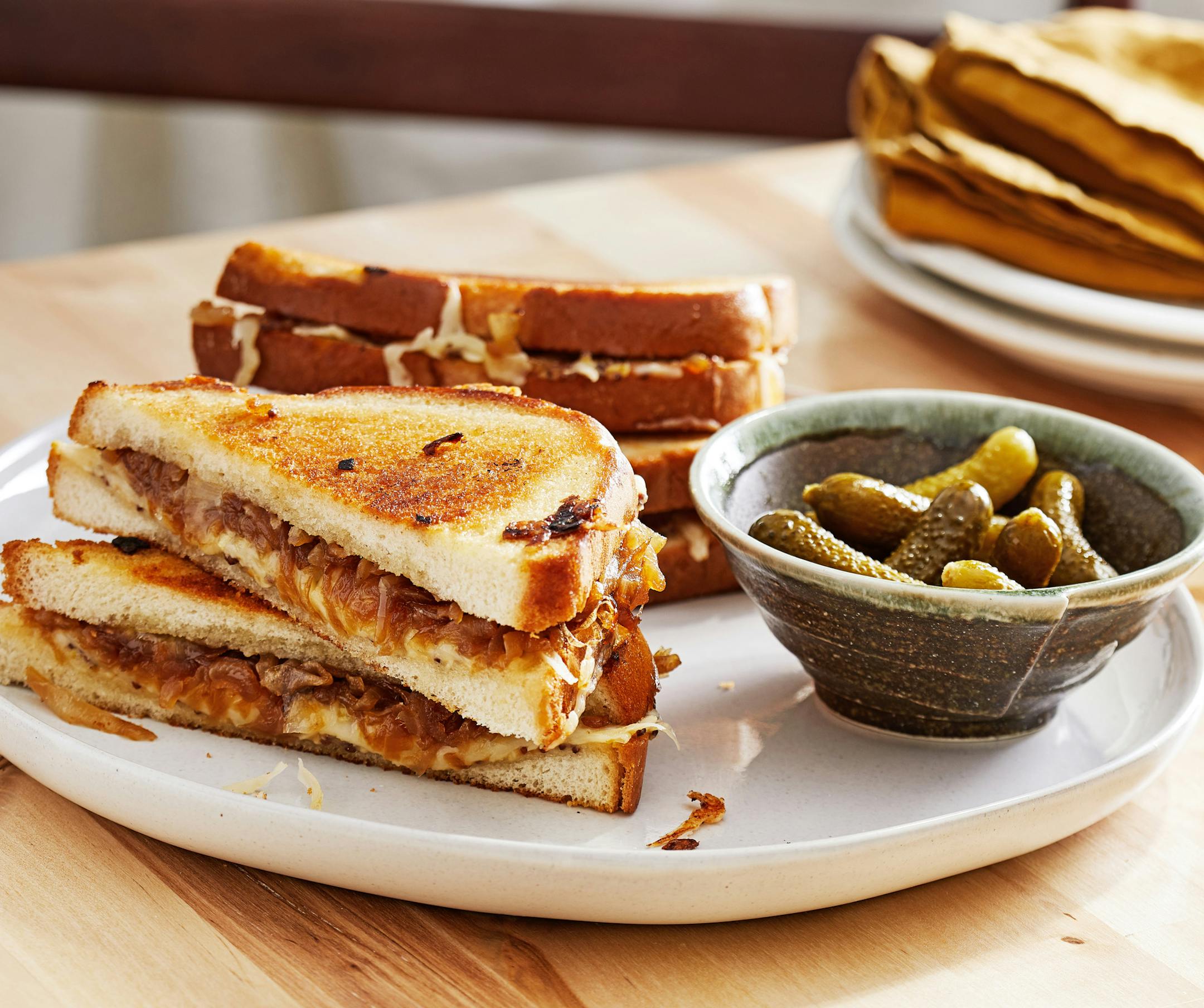 Caramelized Onion Grilled Cheese Sandwiches With Miso Butter.