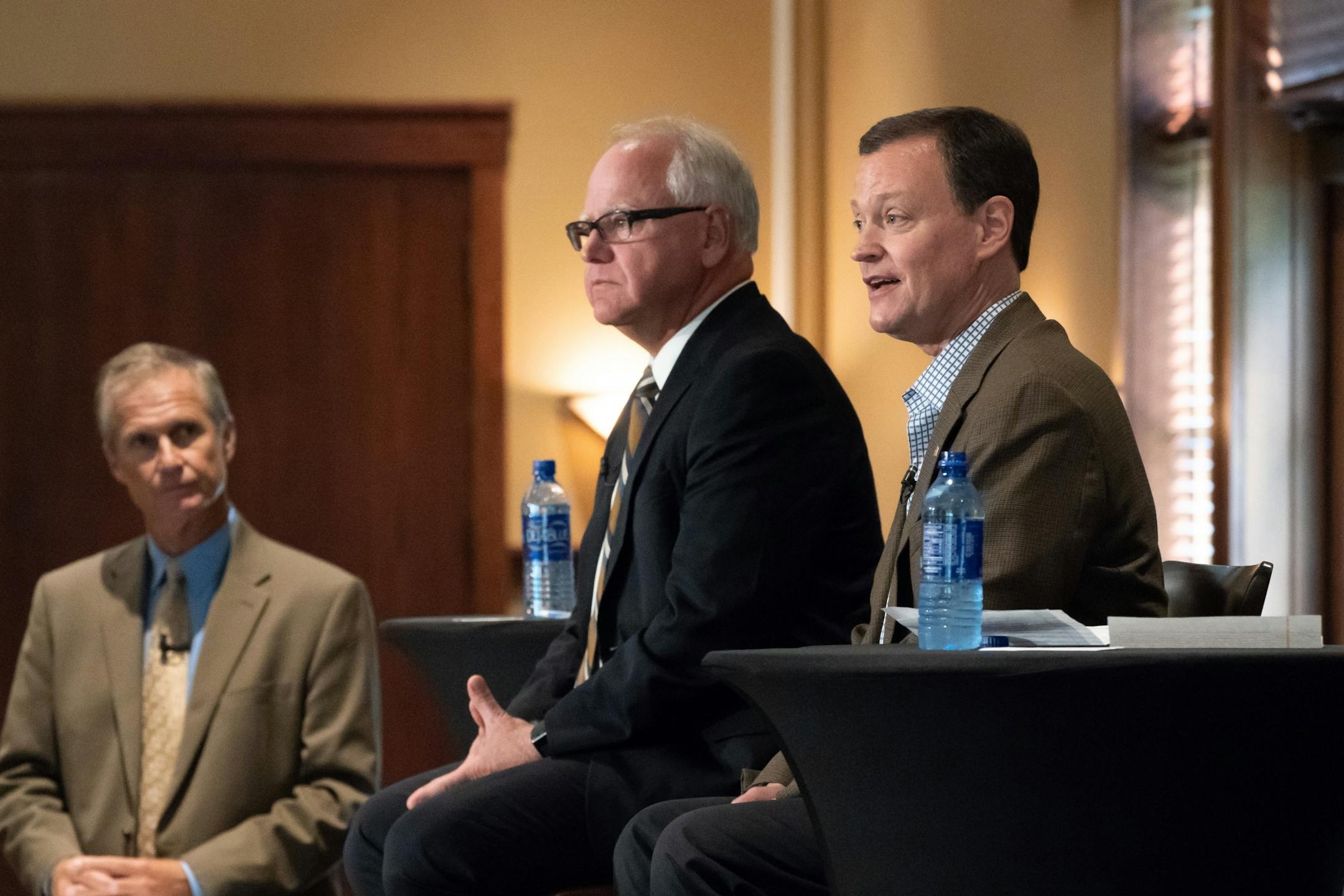Candidates for governor Tim Walz and Jeff Johnson have their first debate at Grand View Lodge, Nisswa, MN. Tom Hauser of KSTP moderated the debate.