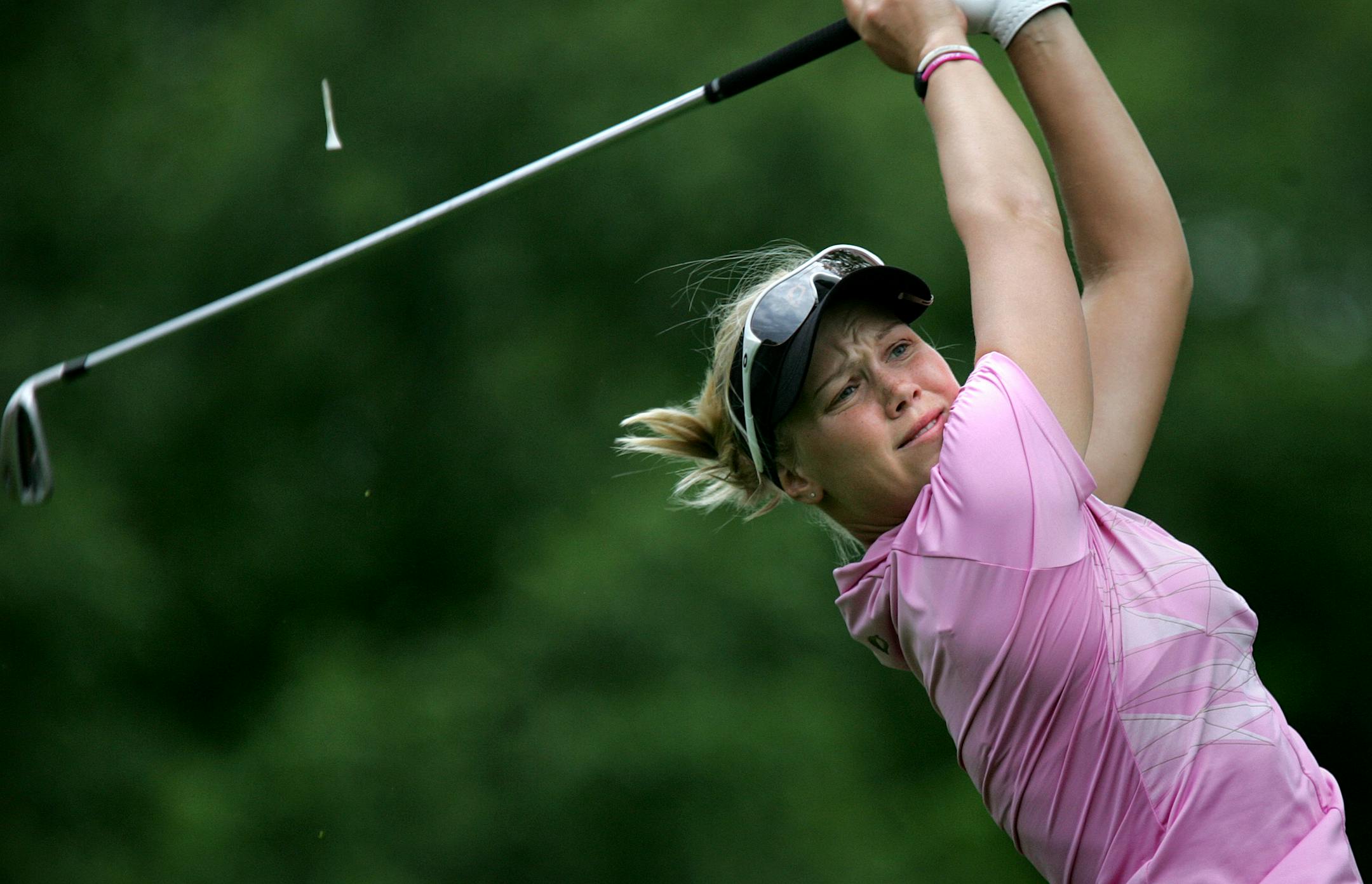 Finland's Minea Blomqvist watched her tee shot on hole No. 4, a par three, during the second round of the U.S. Women's Open at Interlachen Country Club. Blomqvist finished the day with a 69, four under par.