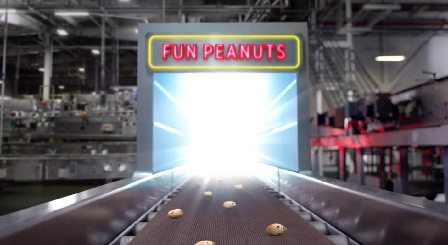 Only fun peanuts make it to their final destination on the Skippy production line -- part of the Yippee theme ad campaign for the peanut butter. BBDO Minneapolis is the agency behind the new advertising campaign for Skippy Peanut Butter. The campaign, which includes television and social media, is called &#xec;Yippee&#xee; and is designed to emphasize that Skippy is a fun product that only uses fun peanuts while rejected peanuts are relegated to a boring office party.