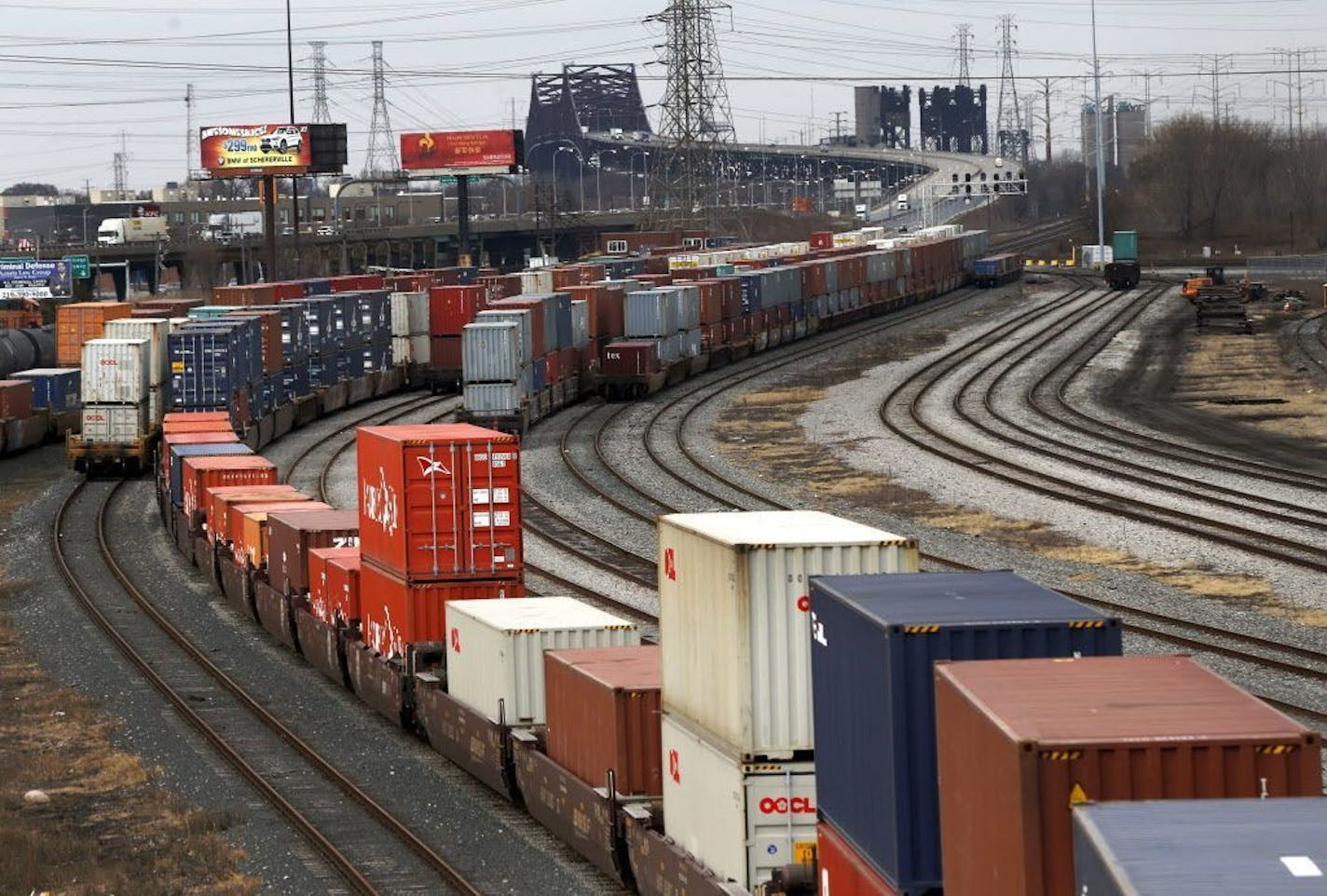 In this Tuesday, Feb. 21, 2017, photo, railcars are positioned in Hammond, Ind., to cross over the Calumet River into Chicago. The 2015 heist of over 100 guns, preceded by one in 2014, and another last September from a Chicago rail yard highlight a tragic confluence. Chicago�s biggest rail yards are on the gang- and homicide-plagued South and West Sides where most of the city�s hundreds of killings happened last year. Residents near the yard are angry the multibillion-dollar railroad isn�t doing