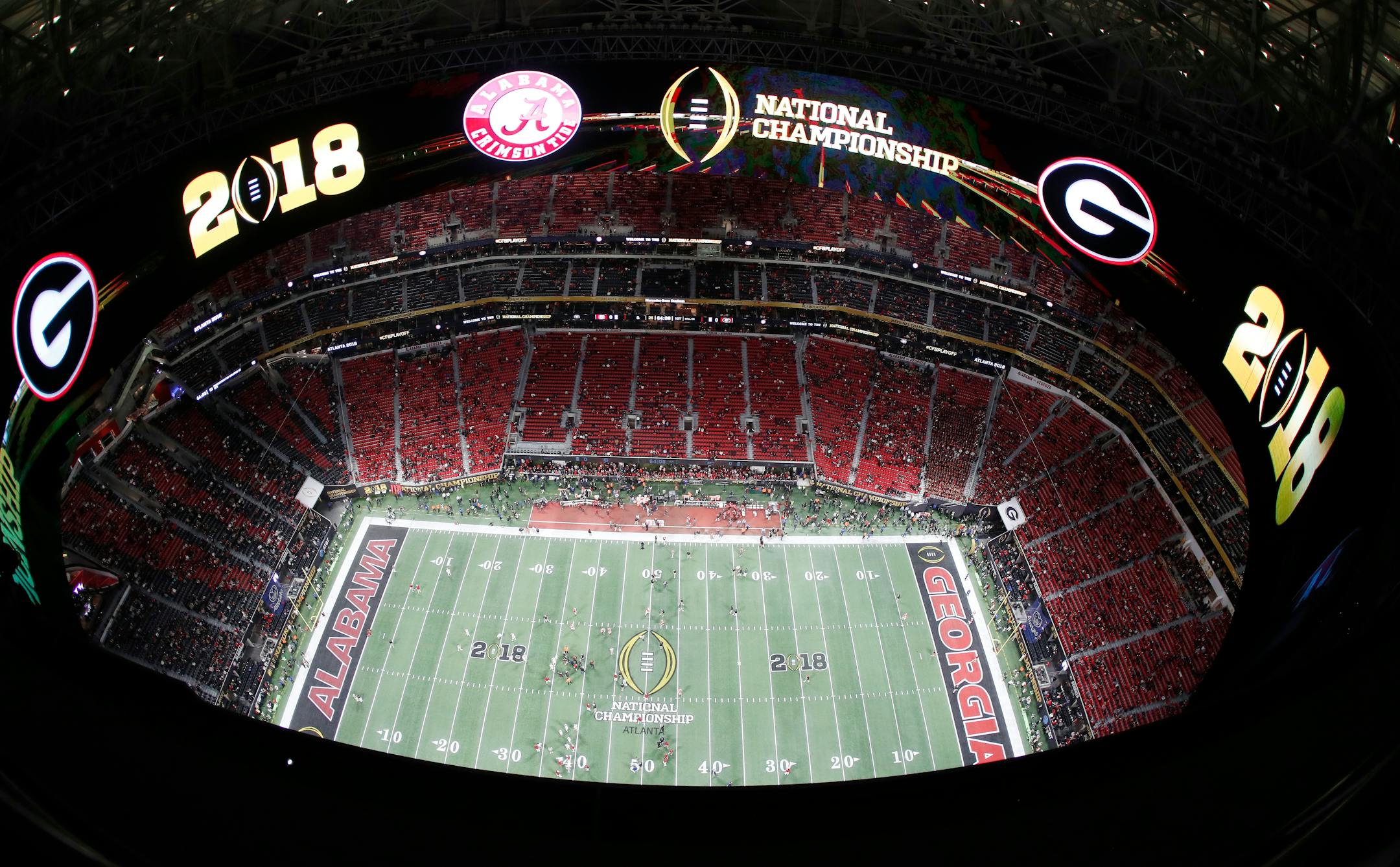 Mercedes-Benz Stadium Field is seen before the College Football Playoff national championship game between Georgia and Alabama on Monday in Atlanta.
