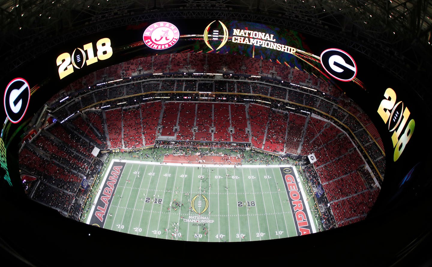 Mercedes-Benz Stadium Field is seen before the College Football Playoff national championship game between Georgia and Alabama on Monday in Atlanta.