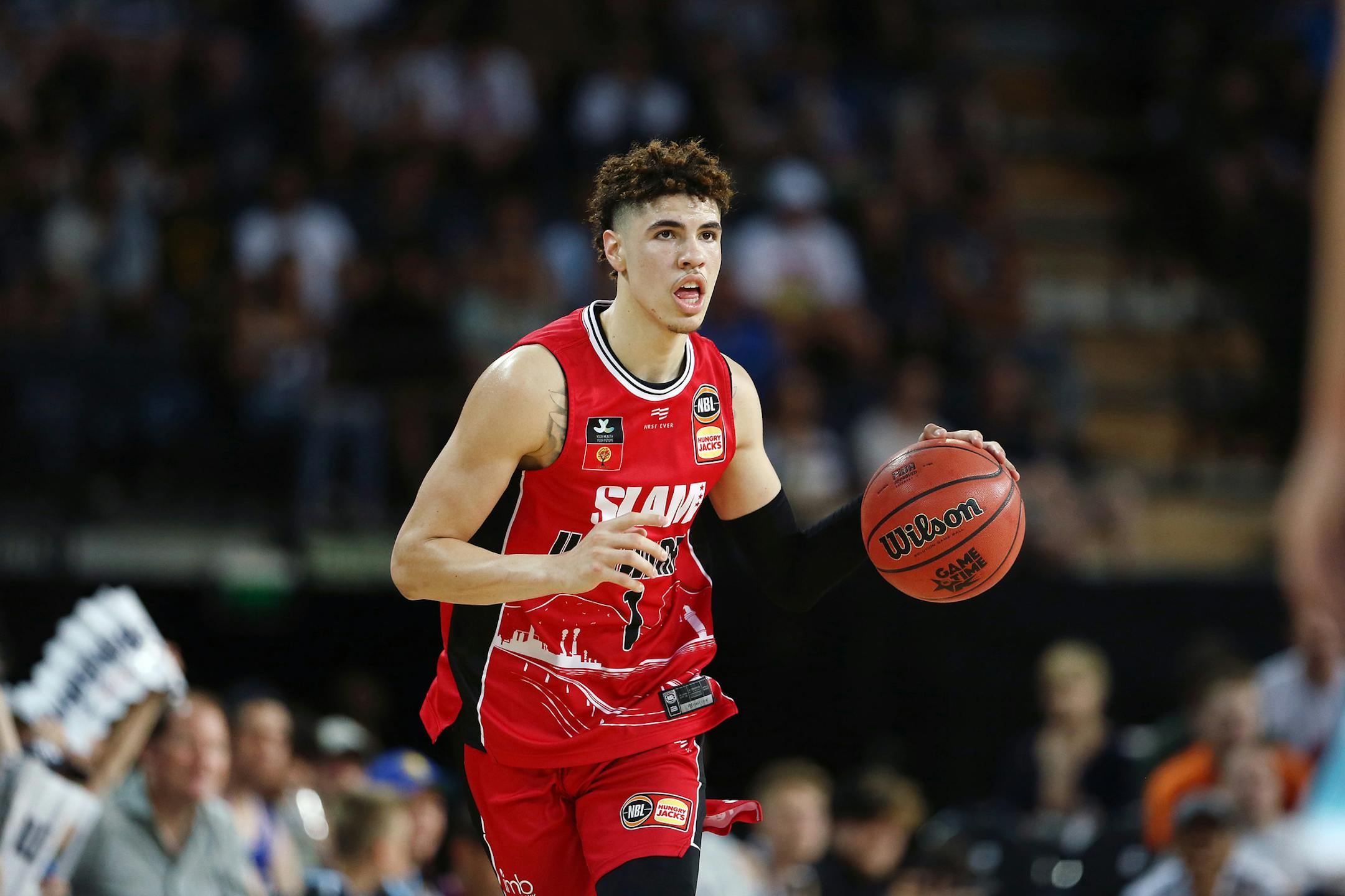 LaMelo Ball of the Illawarra Hawks in action agaisnt the New Zealand Breakers at Spark Arena in Auckland, New Zealand, on November 30, 2019. (Anthony Au-Yeung/Getty Images/TNS) ORG XMIT: 1748572