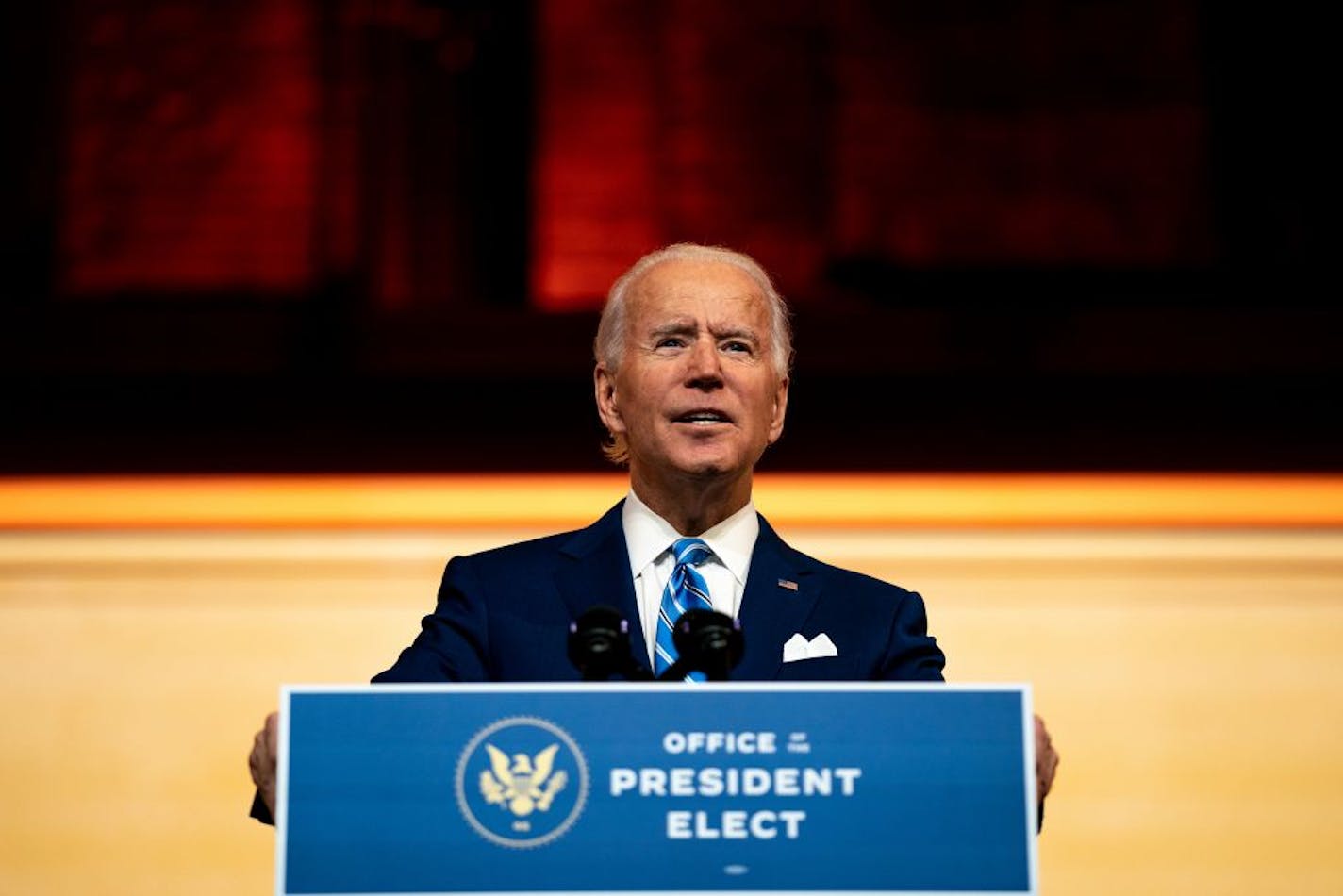 President-elect Joe Biden delivers a holiday address in Wilmington, Del., on Wednesday, Nov. 25, 2020, the day before Thanksgiving. President-elect Biden is expected to nominate Neera Tanden, a divisive figure within the Democratic Party, to lead the budget office, setting up a potential confirmation fight.