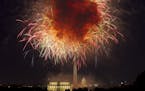 FILE - In this July 4, 2018, file photo, fireworks explode over Lincoln Memorial, Washington Monument and U.S. Capitol, along the National Mall in Was