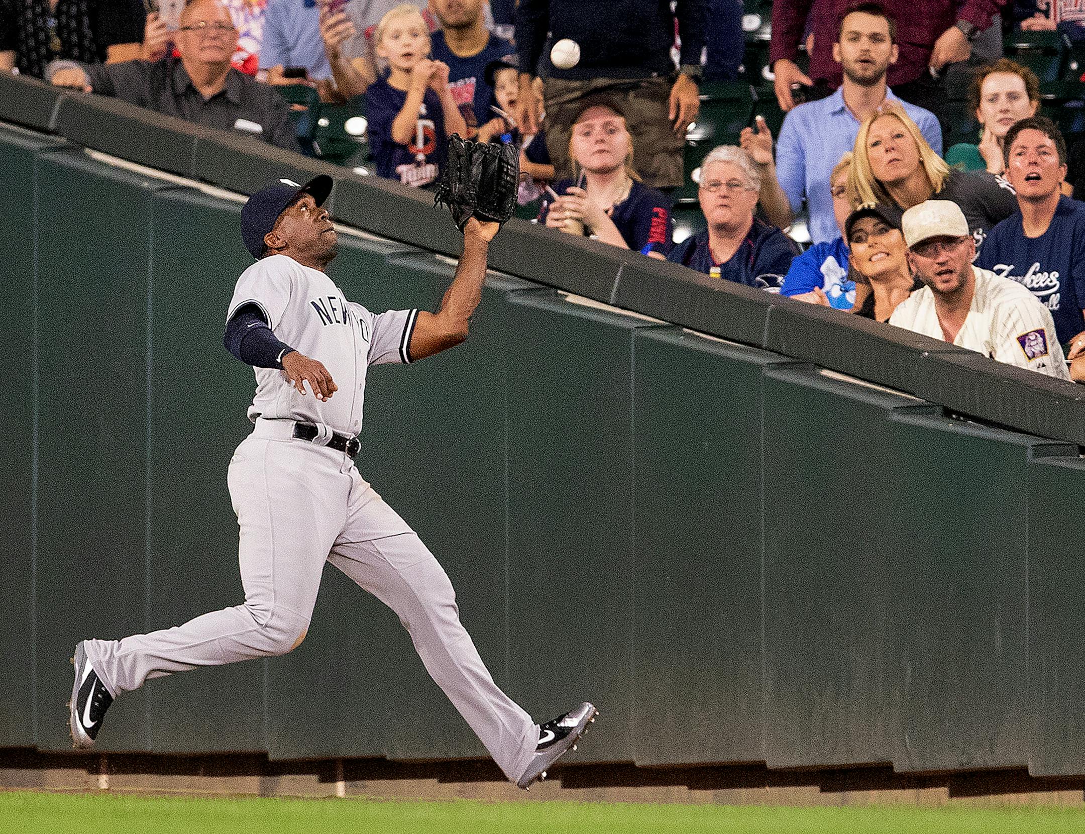 Yankees right fielder Andrew McCutchen caught a fly ball hit by Johnny Field in the second inning.
