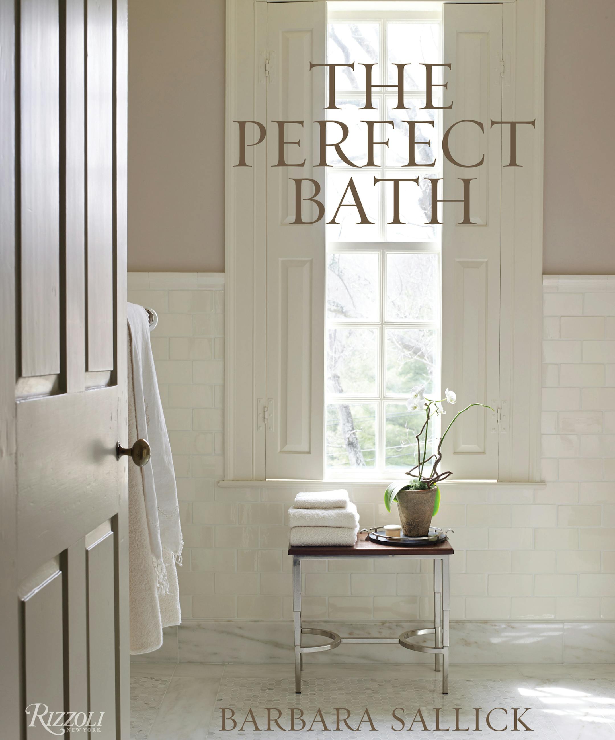 The cover of Barbara Sallick's new book, "The Perfect Bath" features one of her most beloved baths, her own 18th-century style Connecticut home's hall bathroom. MUST CREDIT: Rizzoli.