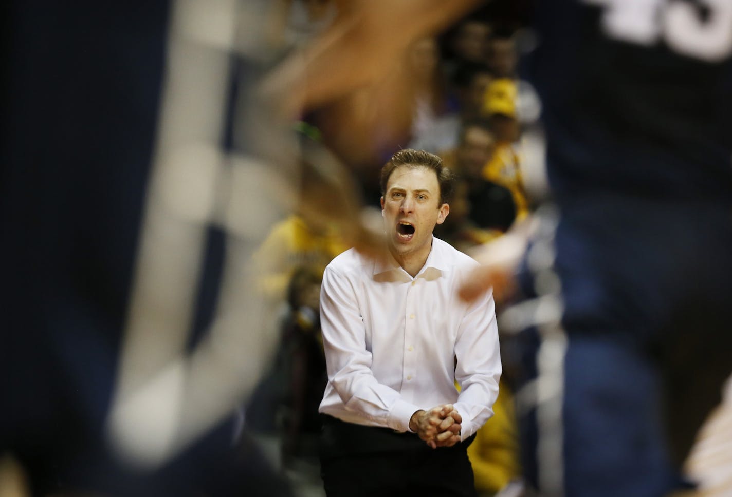 Minnesota coach Richard Pitino shouted instruction to his team in the second half. Minnesota lost to Penn State79-76 at Williams Arena Sunday March 8, 2015 in Minneapolis, Minnesota.