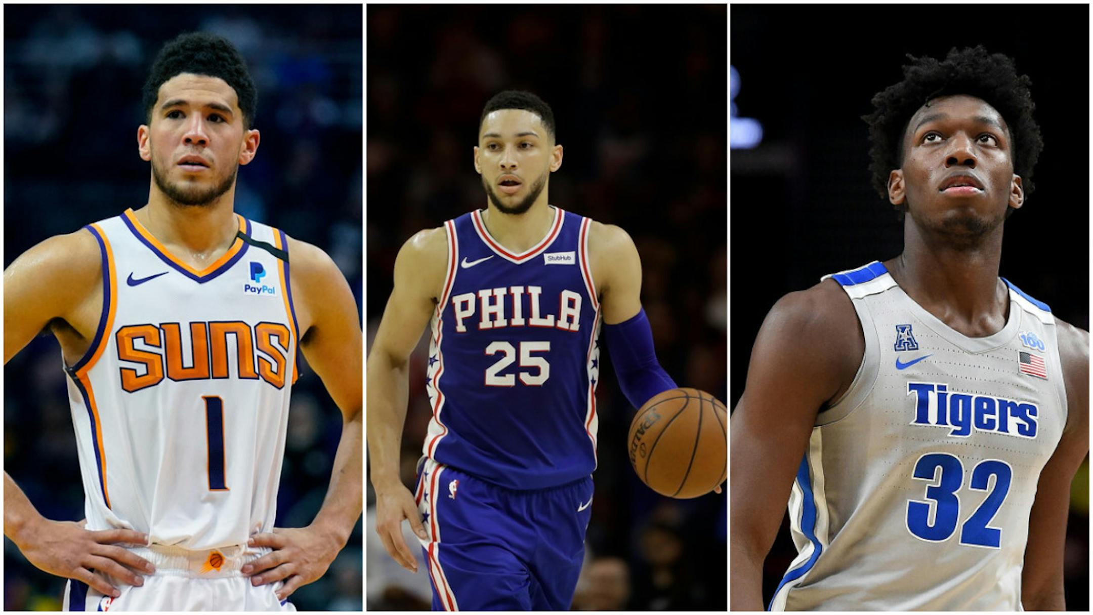Devin Booker, Ben Simmons and James Wiseman