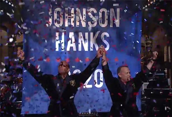 The Rock and Tom Hanks seemed to announce a presidential ticket for the 2020 campaign during the "Saturday Night Live" monologue.