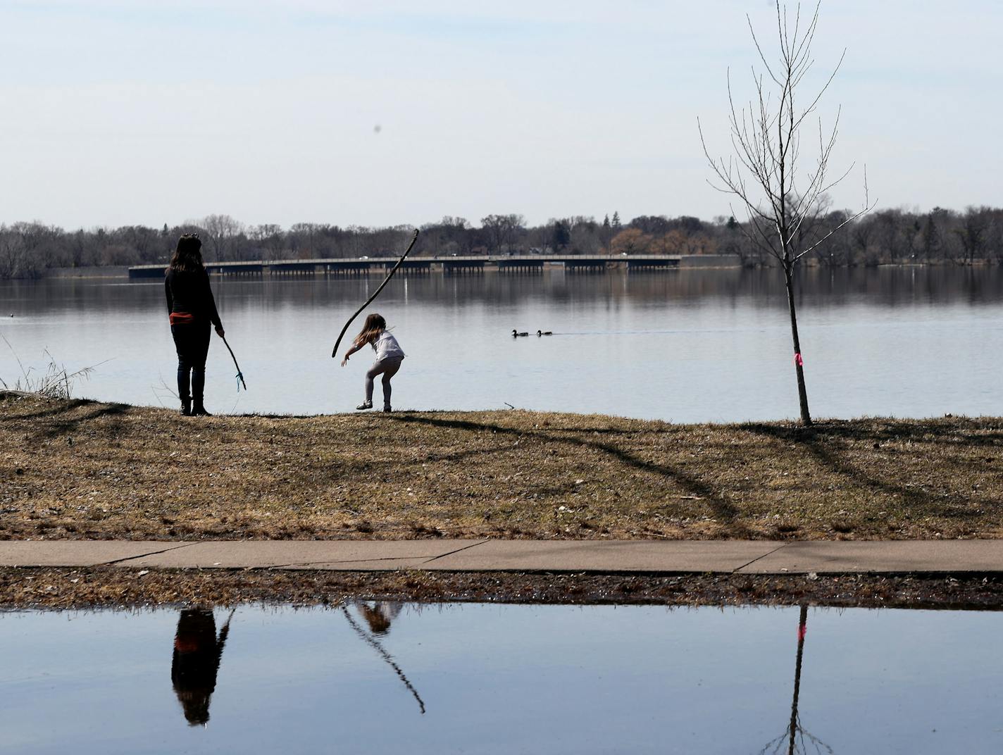 The weather was just right for a walk and a bit of stick tossing on Lake Nokomis on Tuesday.