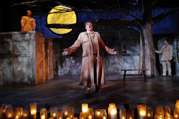 Bradley Greenwald as Cyrano with Kendall Anne Thompson and David Darrow in Theater Latte Da's new musical "C."