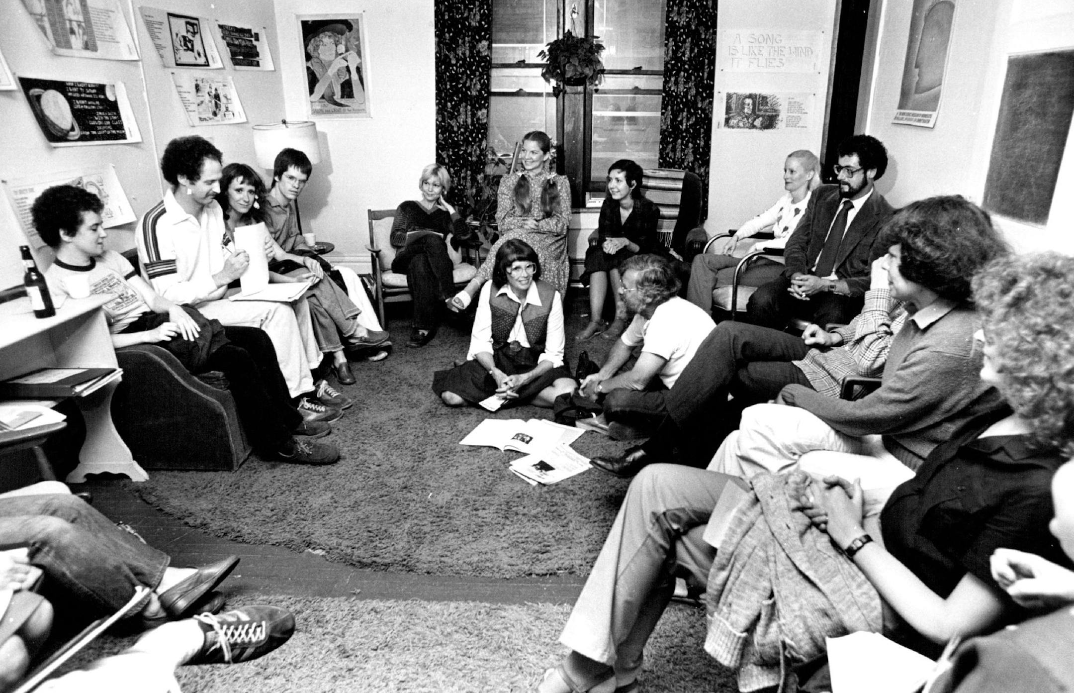 June 26, 1981 A group of members gathered in the Loft's "living room" for a reading of their works, above. At left, Program Director Margot Kriel. June 19, 1981 Dan Seifert, Minneapolis Star Tribune