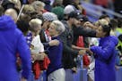 United States' Megan Rapinoe celebrates with supporters after her team's 2-0 win over Sweden in their Women's World Cup Group F soccer match at Stade 