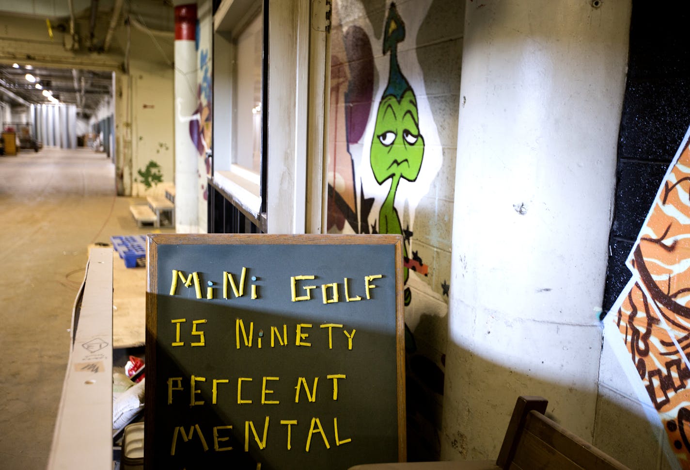 Can Can Wonderland under construction in the old American Can factory. ] (Leila Navidi/Star Tribune) leila.navidi@startribune.com BACKGROUND INFORMATION: Thursday, June 16, 2106 in St. Paul. Can Can Wonderland is a massive indoor mini golf course slated for the old American Can factory in St. Paul's Midway neighborhood.