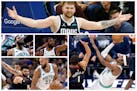Clockwise from top: Dallas' Luka Dončić, the Wolves' Jaden McDaniels, Rudy Gobert and Karl-Anthony Towns and Dallas' Kyrie Irving are difference-mak