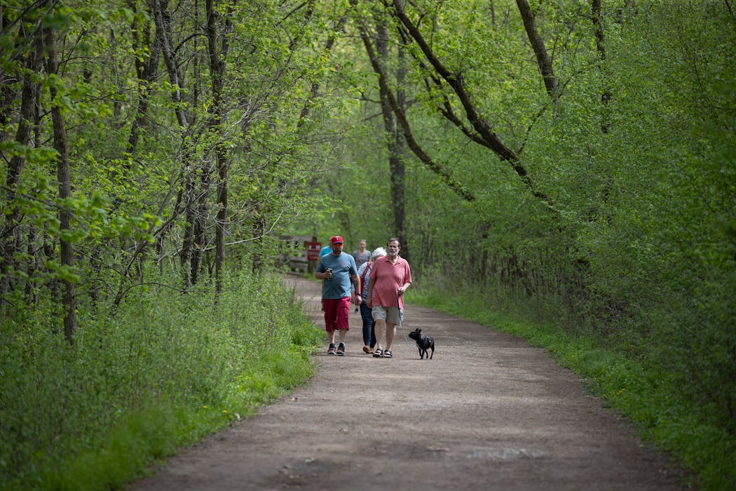 Families walked the trails at Afton State Park in May 2020.