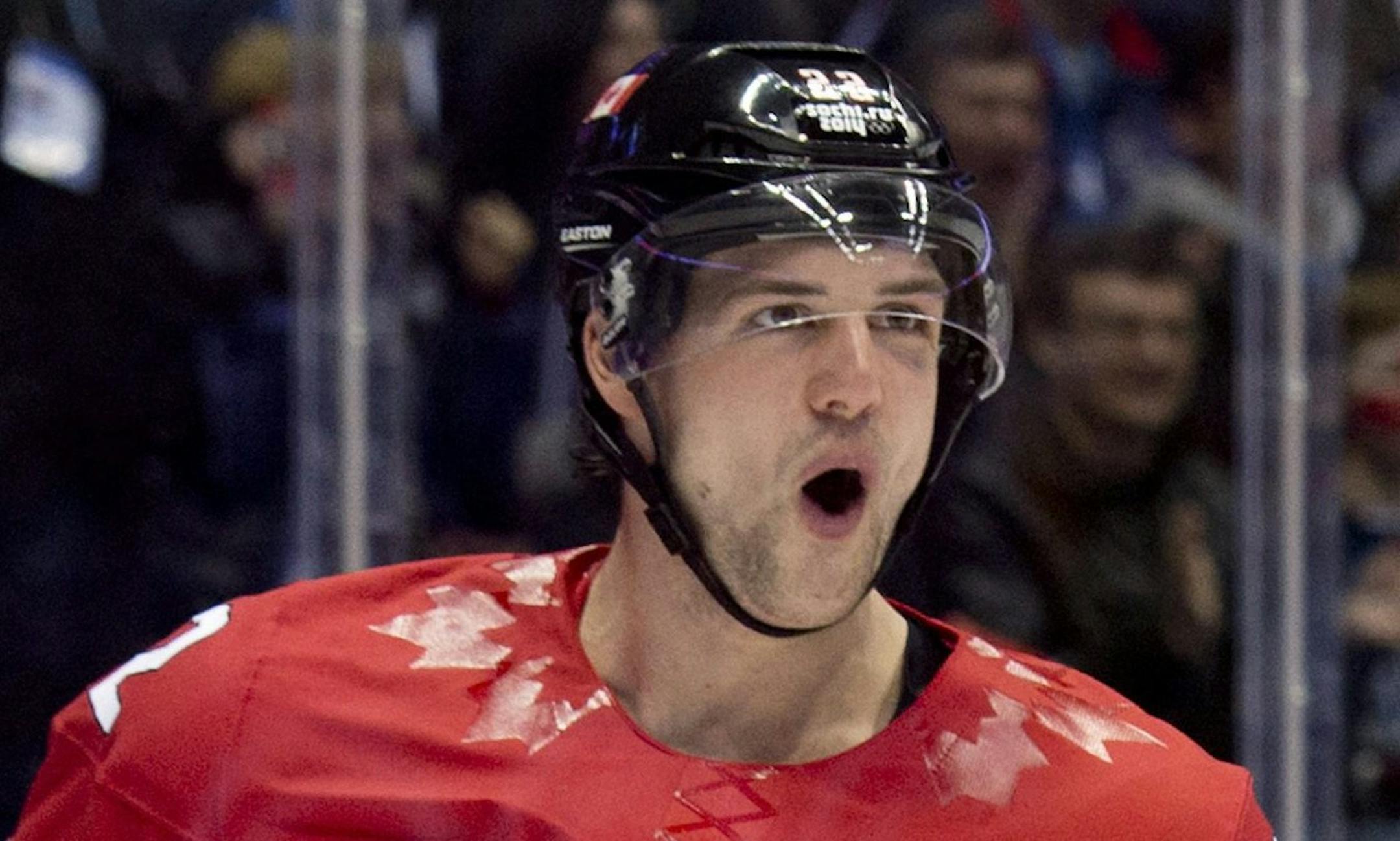 Jamie Benn of Canada celebrates his goal against the United States in second period of the men's semifinal ice hockey game at the 2014 Winter Olympics, Friday, Feb. 21, 2014, in Sochi, Russia. Canada defeated the United States 1-0. (AP Photo/The Canadian Press, Adrian Wyld)