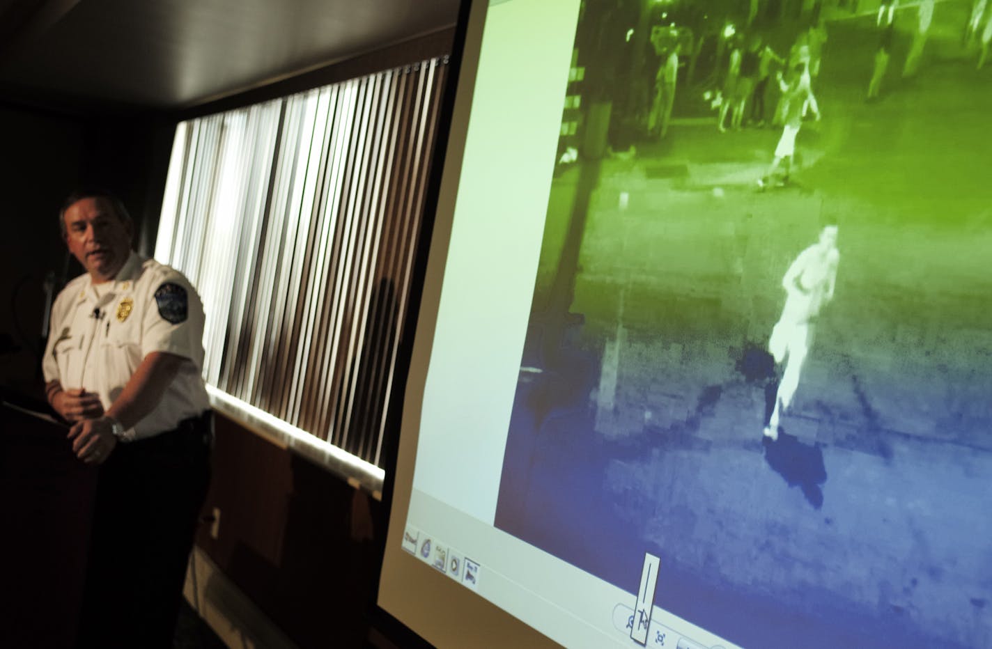 At the Mankato Public Safety Center on May 12, 2014, Todd Miller, Director of Public Safety, using city surveillance cameras, pointed out the suspects in the assault on Isaac Dallas Kolstad,24, who remains in critical condition. The one running away from the scene has not been identified.