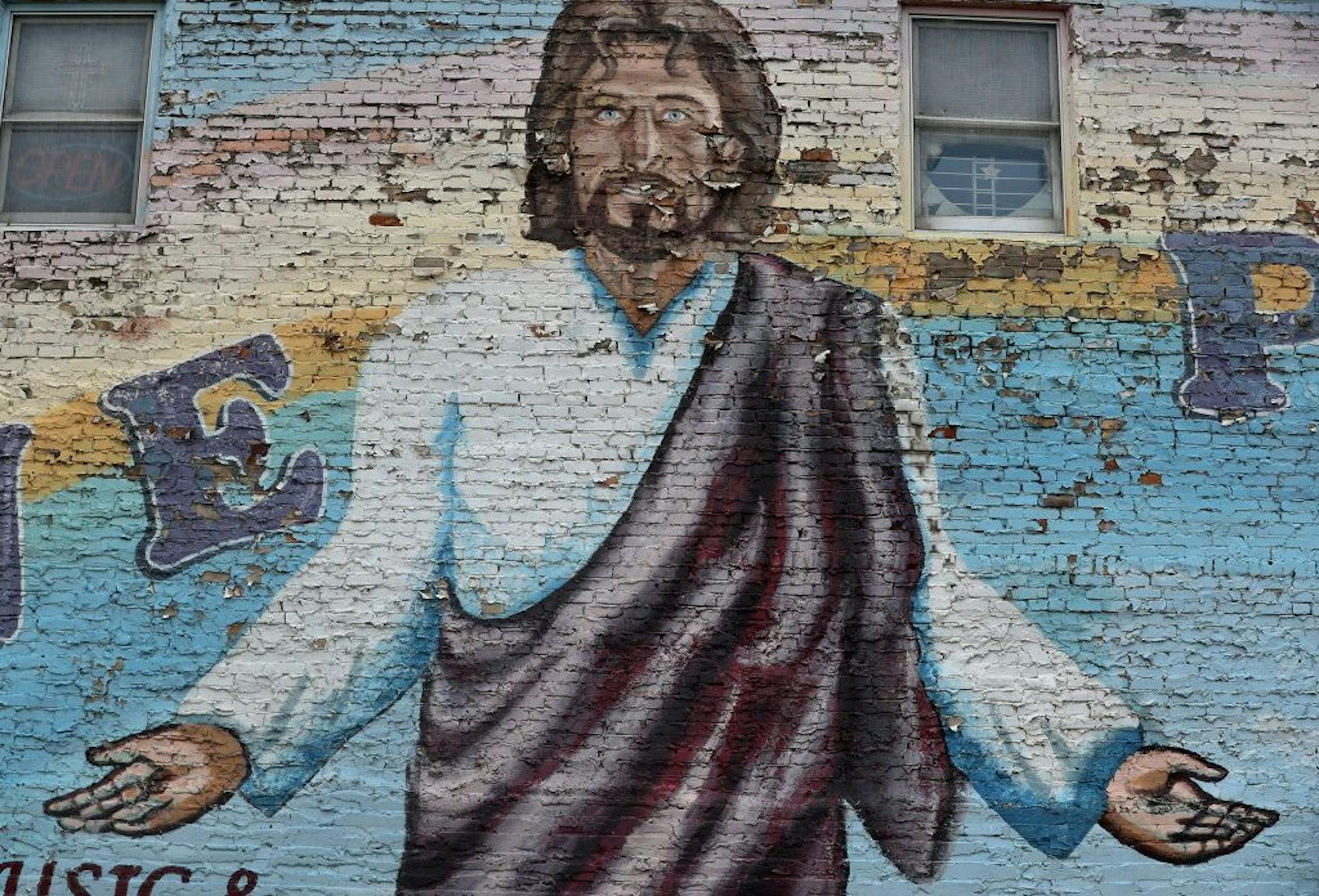 "Love Power" Jesus mural in Minneapolis' West Bank neighborhood Thursday, Aug. 3, 2017, in Minneapolis, MN.