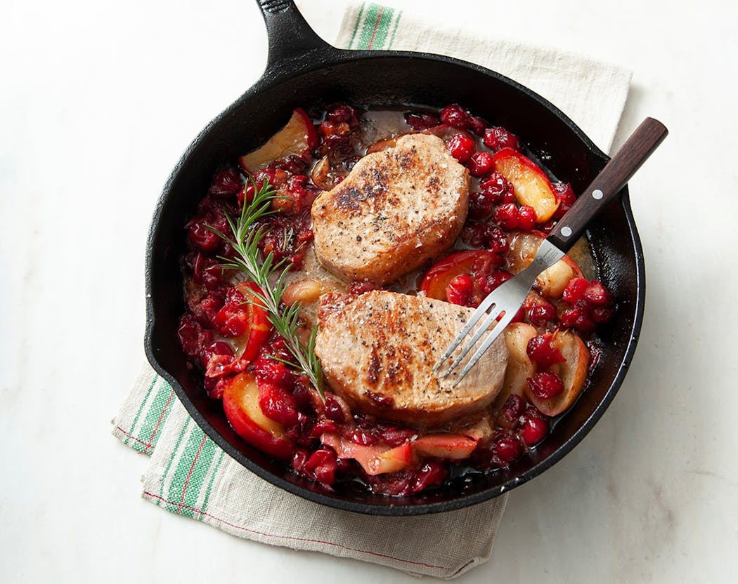 Cranberries make a tart accompaniment to pork chops.