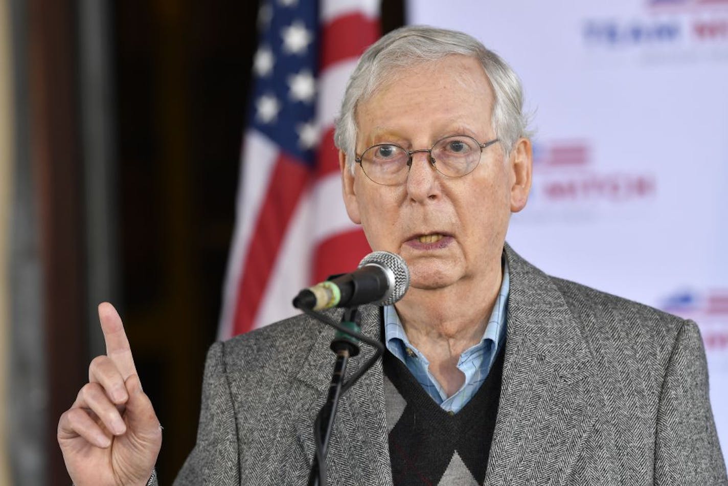 FILE - In this Oct. 28, 2020, file photo, Senate Majority Leader Mitch McConnell, R-Ky., speaks to supporters in Lawrenceburg, Ky.