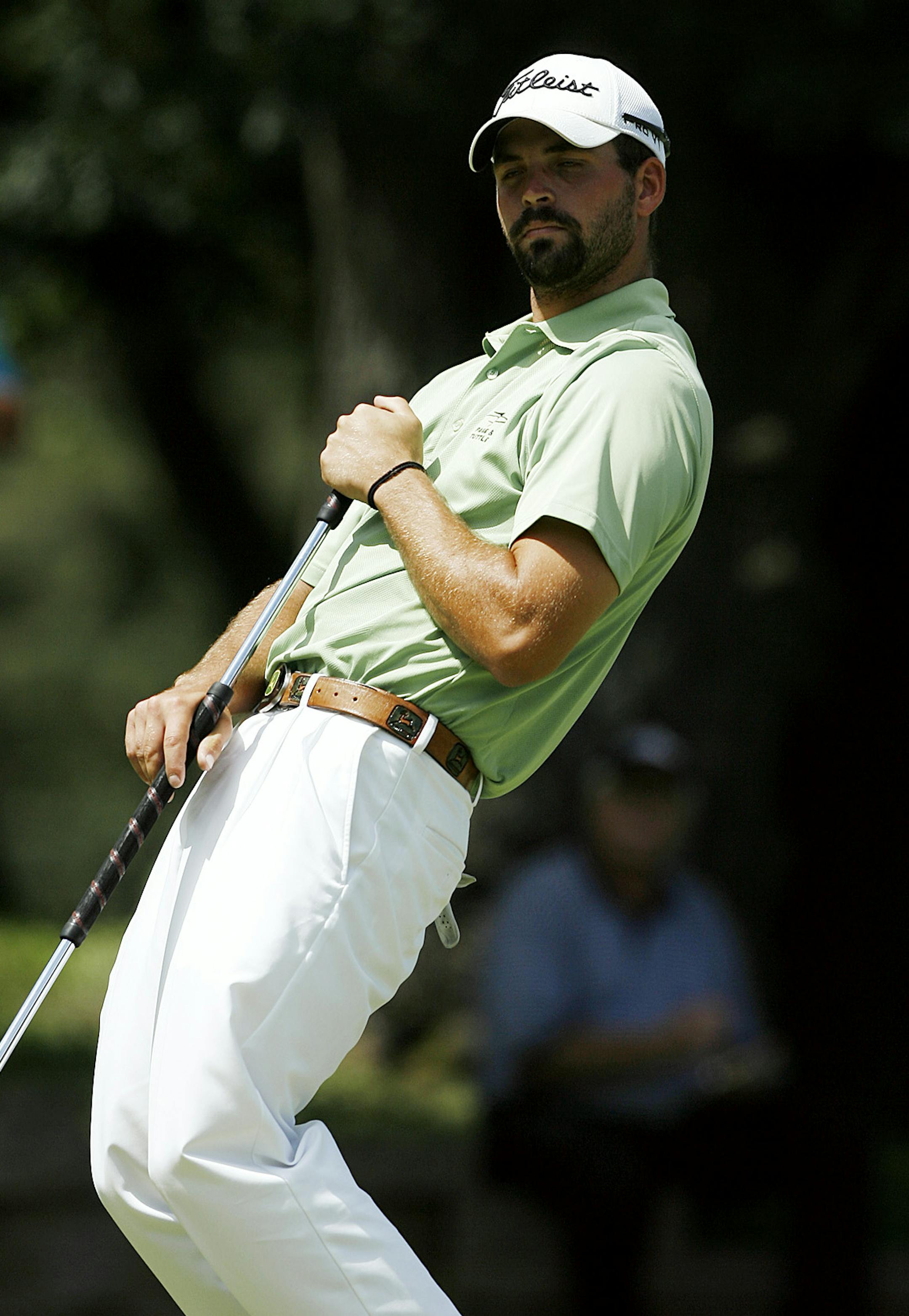 JERRY HOLT &#x2022; jerry.holt@startribune.com Coon Rapids 7/25/10 Shoot final round of 2010 Minnesota State Open golf tournament. IN THIS PHOTO: ] Clayton Rask reacted after missing a birdie putt at the 14th hole of the Sunday&#x2019;s Minnesota PGA 2010 open championship at Bunker Hills Golf Course. Rask went on the win the tournament with a score of 11 under par.