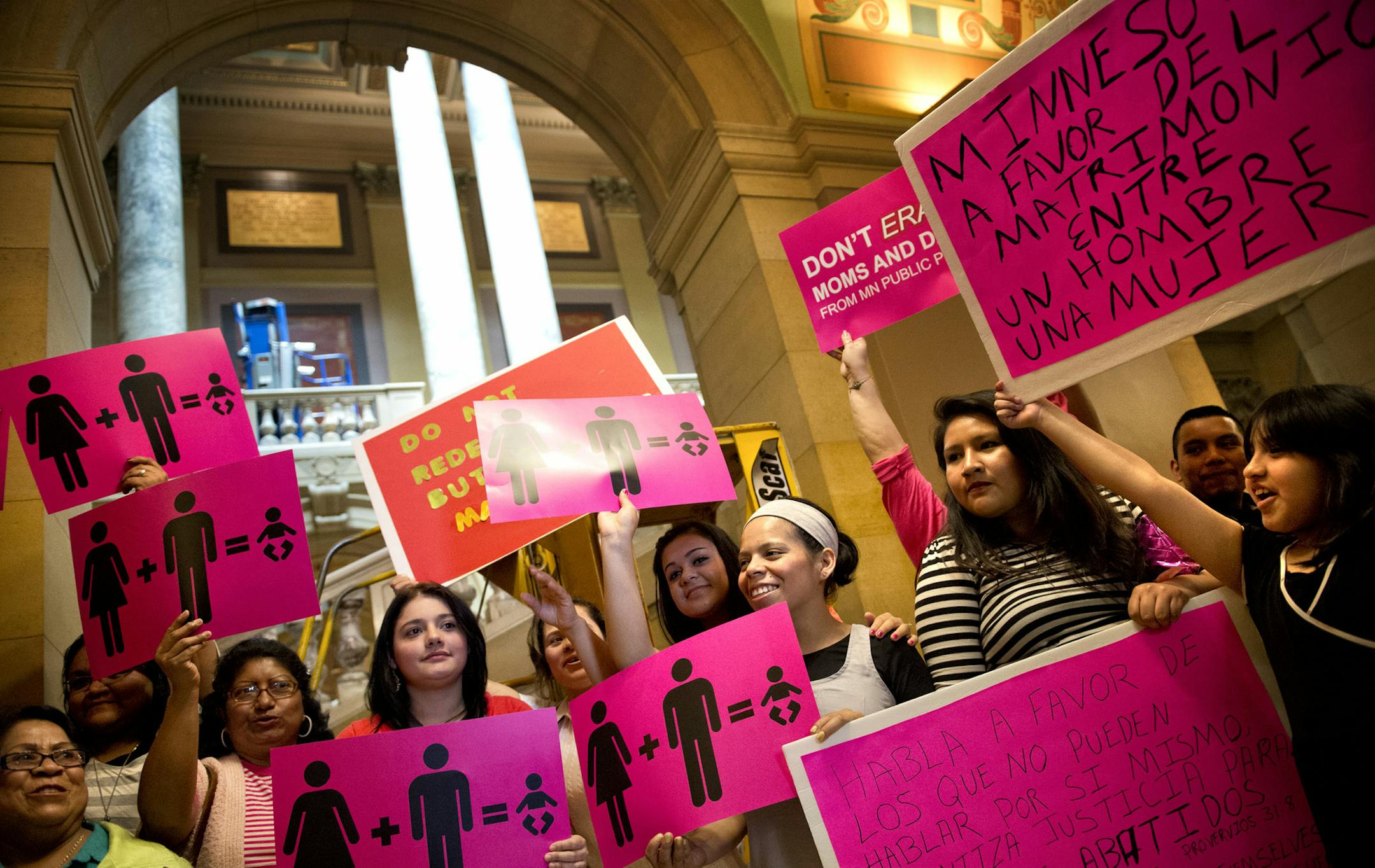 Minnesota For Marriage, opponents of same sex marriage held a news conference claiming that religious protections in the Minnesota proposal are inadequate, leaving business owners and religious groups wide open to lawsuits if they fail to embrace same-sex marriage. Monday, May 6, 2013 ] GLEN STUBBE * gstubbe@startribune.com