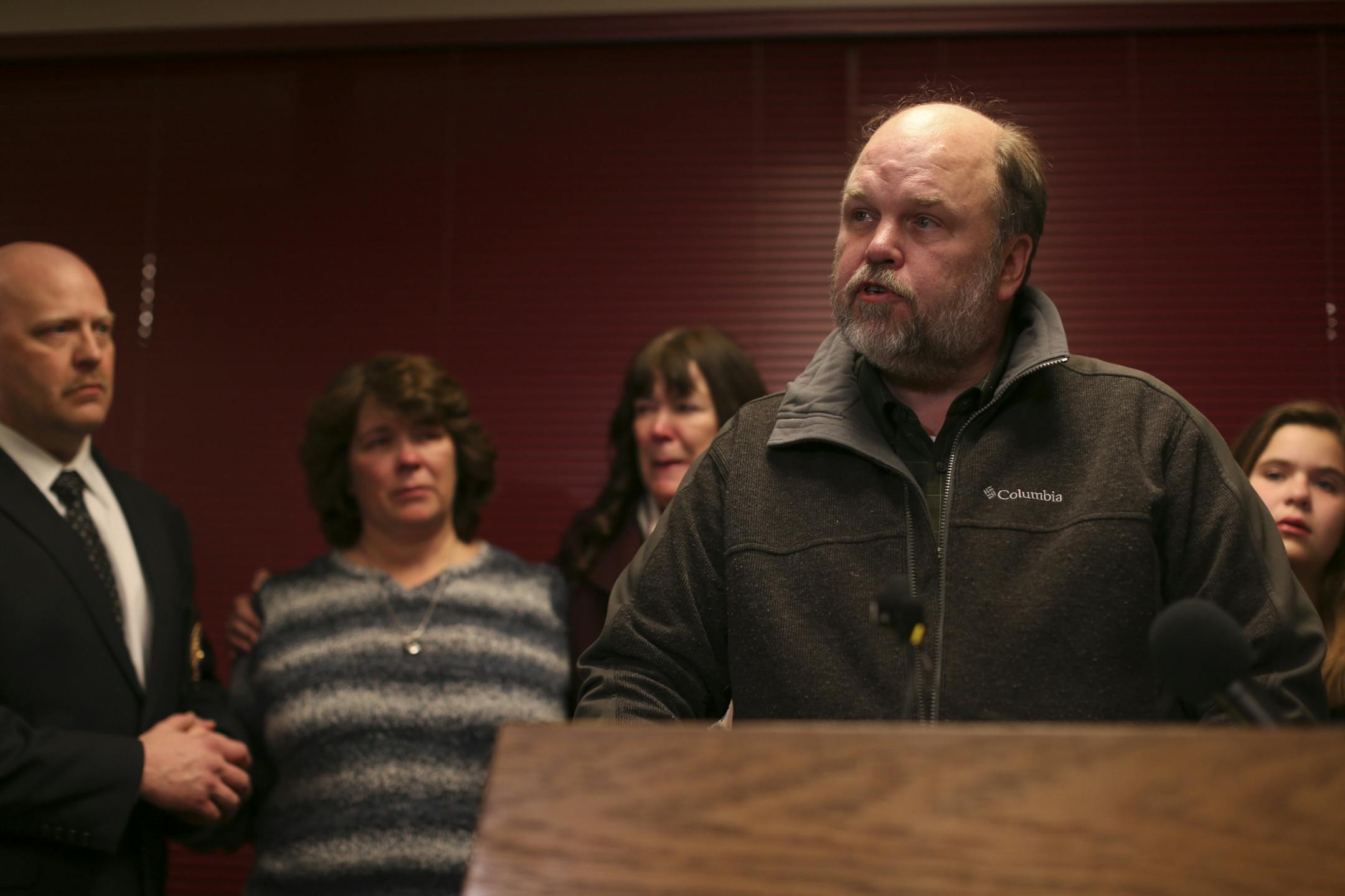 Scott Patrick's brother, Mike Brue spoke to reporters on behalf of the family after the verdicts were announced Monday night in the Stearns County Sheriff's Office in St. Cloud.