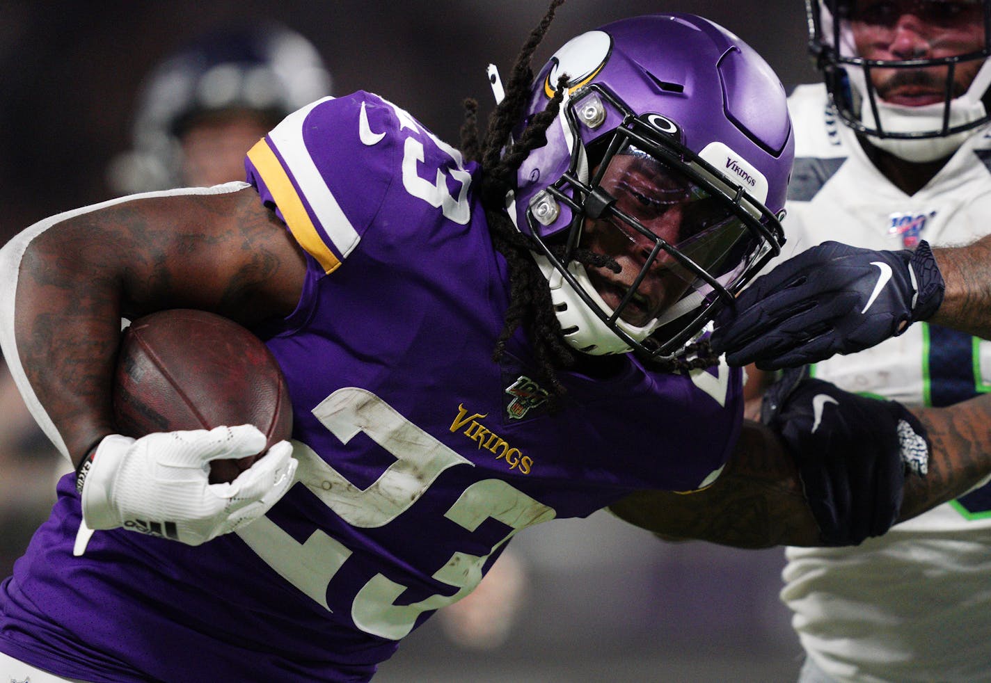 Minnesota Vikings running back Mike Boone (23) made a 45 yard run in the first half. ] ANTHONY SOUFFLE &#x2022; anthony.souffle@startribune.com The Minnesota Vikings played the Seattle Seahawks in an NFL Preseason game Sunday, Aug. 18, 2019 at U.S. Bank Stadium in Minneapolis.