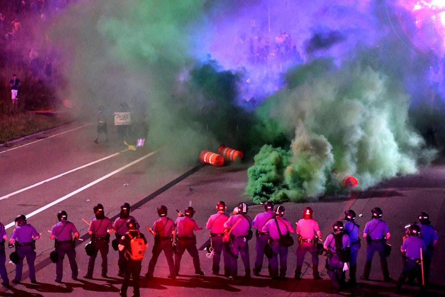 In July, marchers protesting the shooting death of Philando Castile by police blocked part of Interstate 94 west of downtown St. Paul.